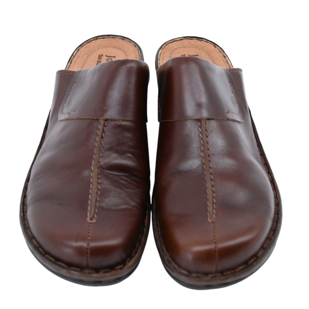Retail $145 Josef Seibel  Catalonia Brown Leather Wedge Clog Mules Slip On Shoes - Picture 8 of 12